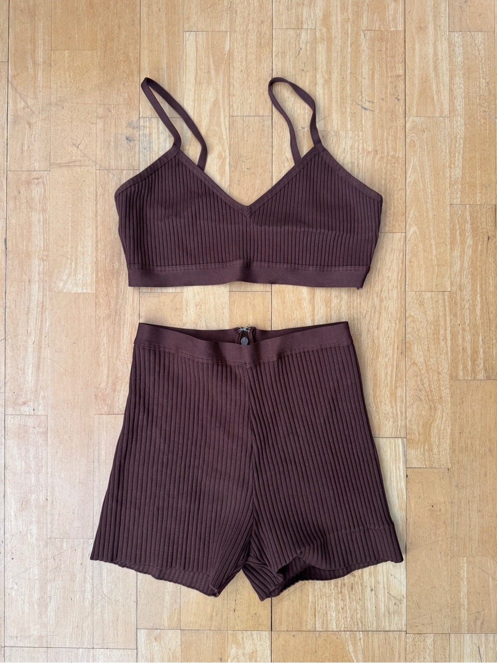 House of CB 2-Piece Set Ribbed Brown Size Large